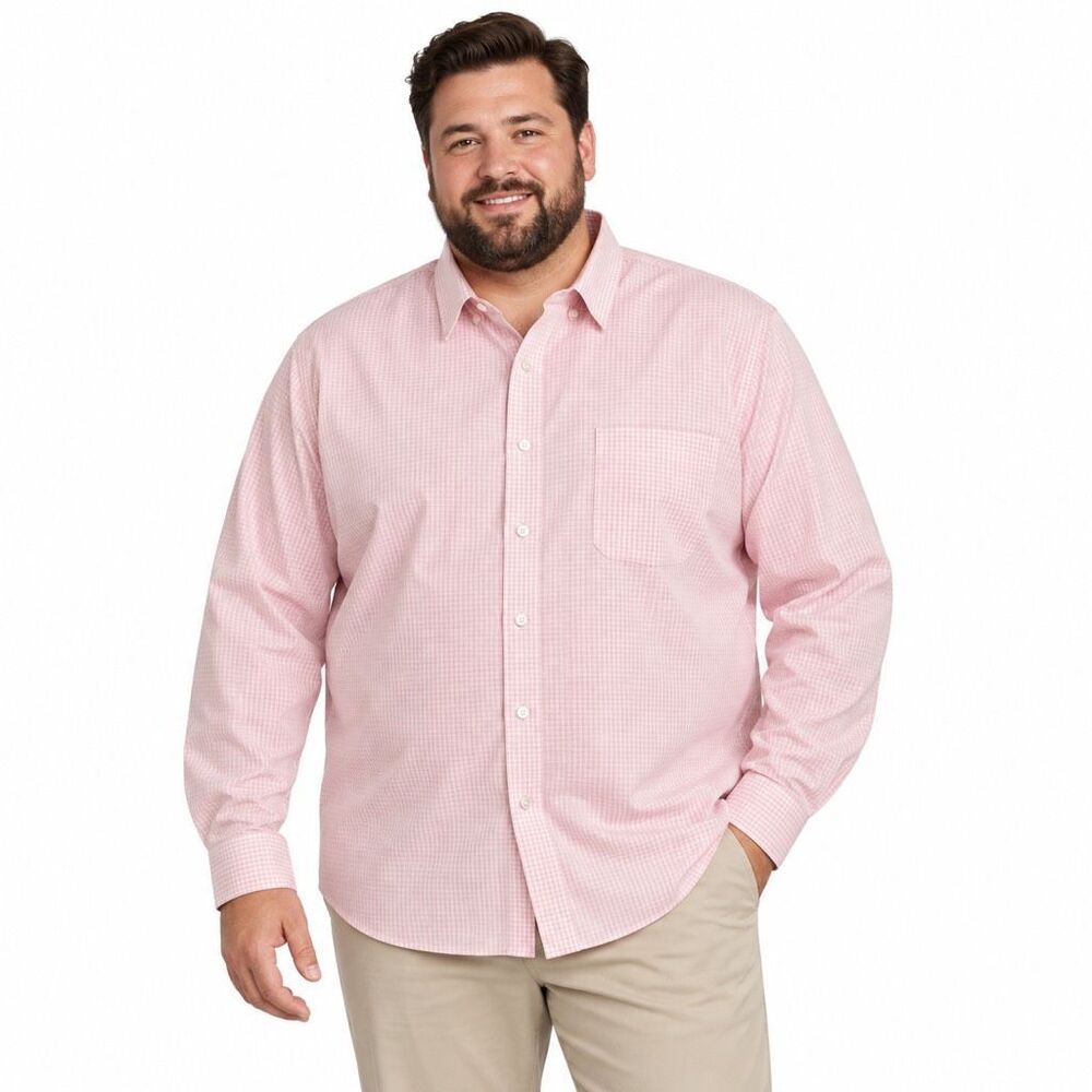 Falls Creek Easy Care Men’s Pink Gingham Tailored Fit Button Down Shirt XXL